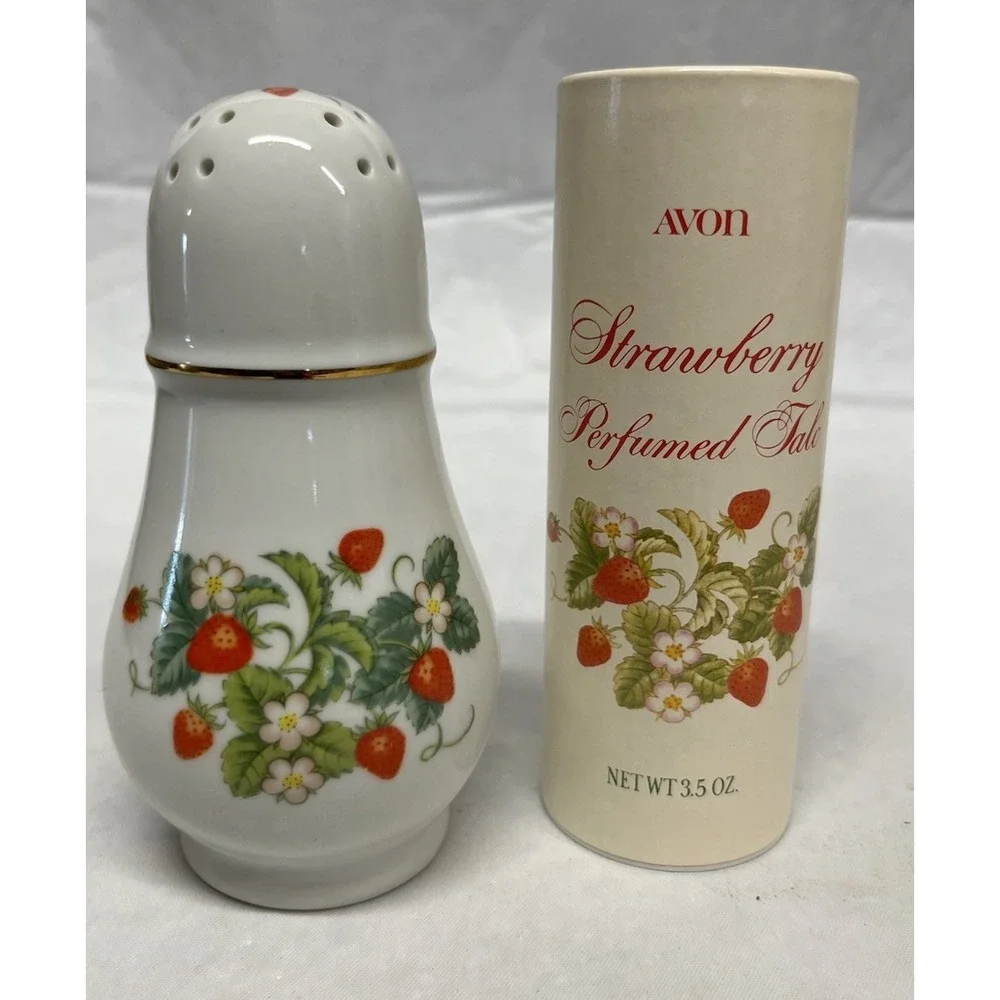 Vintage 1979 Avon Talc/Sugar Shaker Strawberry Porcelain Series 22K Gold Trim